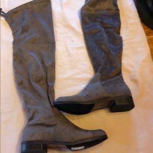 Grey suede over the knee boots